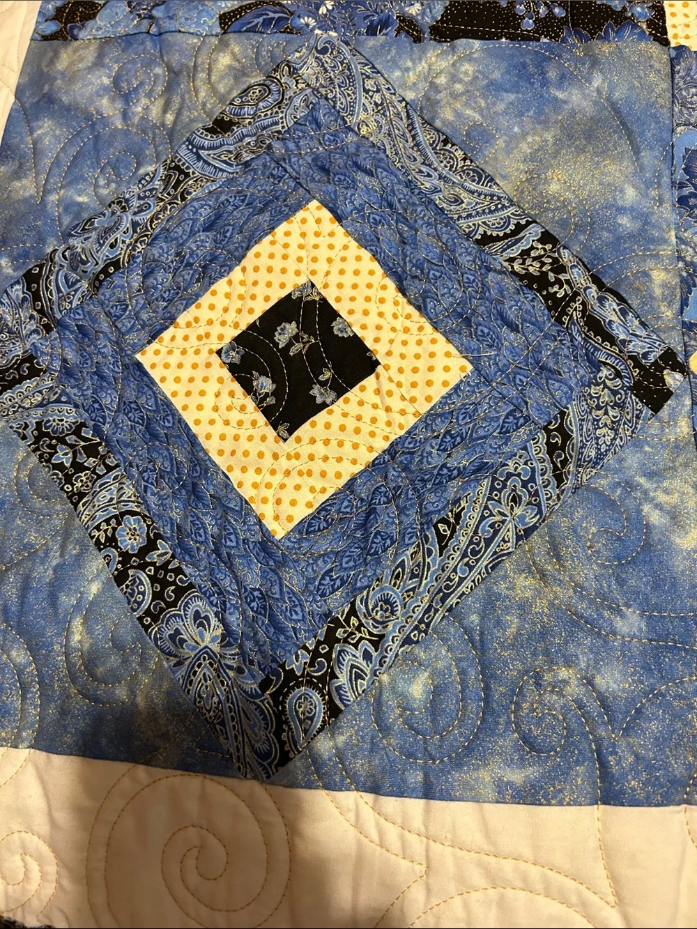 ONE OF A KIND- HANDCRAFTED Blue and Yellow Quilt